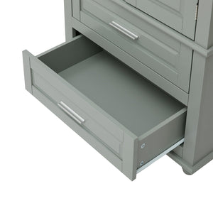 English Elm Tall Slim Storage Cabinet with Adjustable Shelves, 2 Drawers & Doors, Anti-Tip Design for Bathroom Grey WF299284AAE