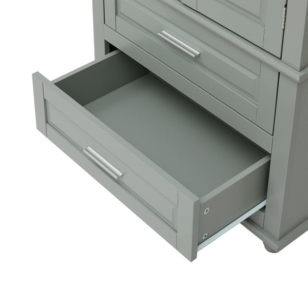 English Elm Tall Slim Storage Cabinet with Adjustable Shelves, 2 Drawers & Doors, Anti-Tip Design for Bathroom Grey WF299284AAE