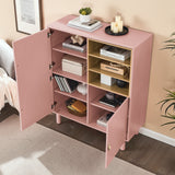 Hearth and Haven Hike Cabinet with 3 Open Storages, 3 Doors and Leather Handles, Pink W1781P148613