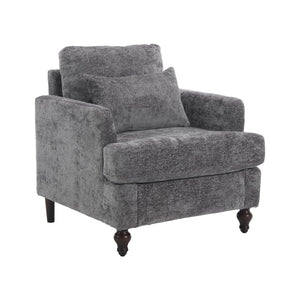 English Elm Wood Frame Armchair Tufted Chenille Lounge Chair with Ergonomic Back & Solid Wood Frame, Cozy Seat Gray W395P151908