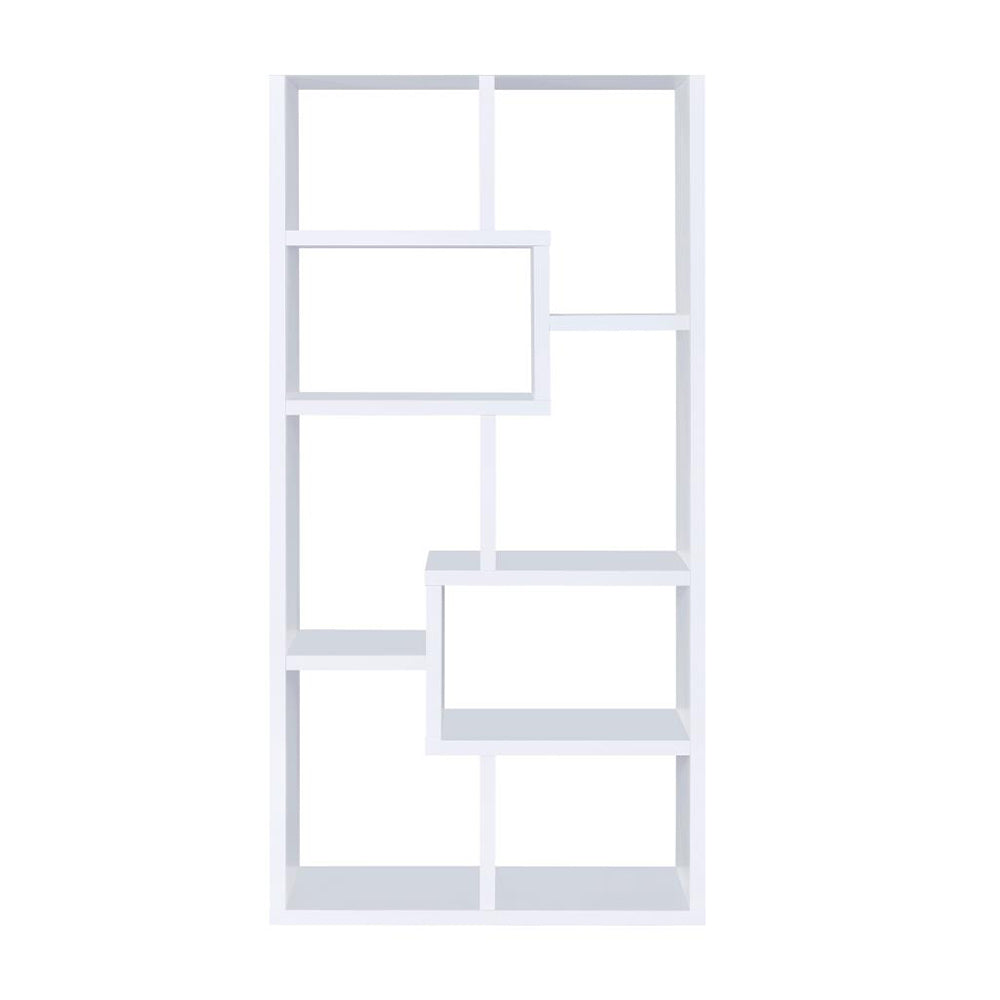 English Elm Multiple Geometric Rectangular 10-Shelf Bookcase White — Space-Saving Display, Sturdy Manufactured Wood Finish B016P162594