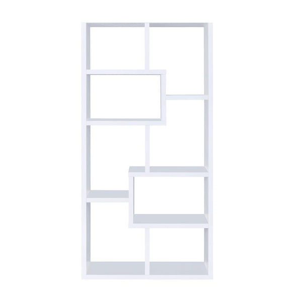 English Elm Multiple Geometric Rectangular 10-Shelf Bookcase White — Space-Saving Display, Sturdy Manufactured Wood Finish B016P162594