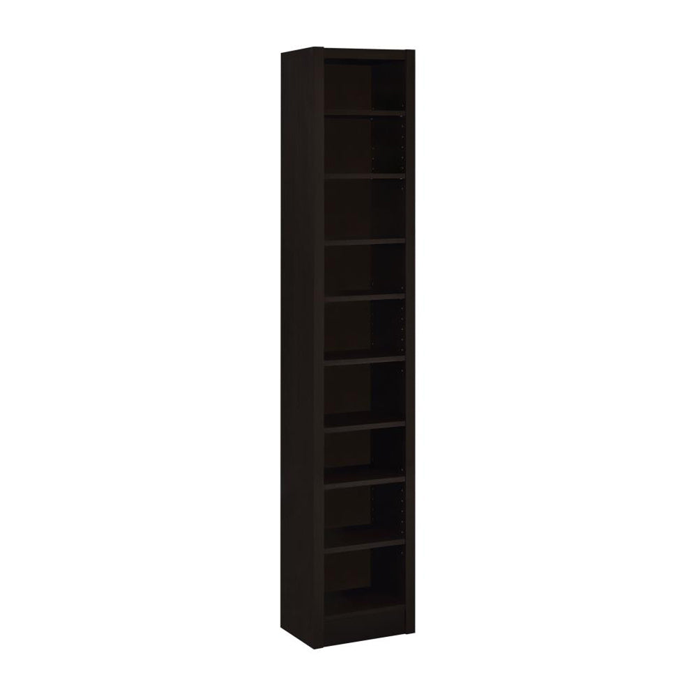 English Elm Rectangular 8-Shelf Bookcase with 2 Fixed Shelves, Cappuccino Finish — Tall Media Display Rack for Books, Games, Photos and Decor Organizing Spaciously B016P162607