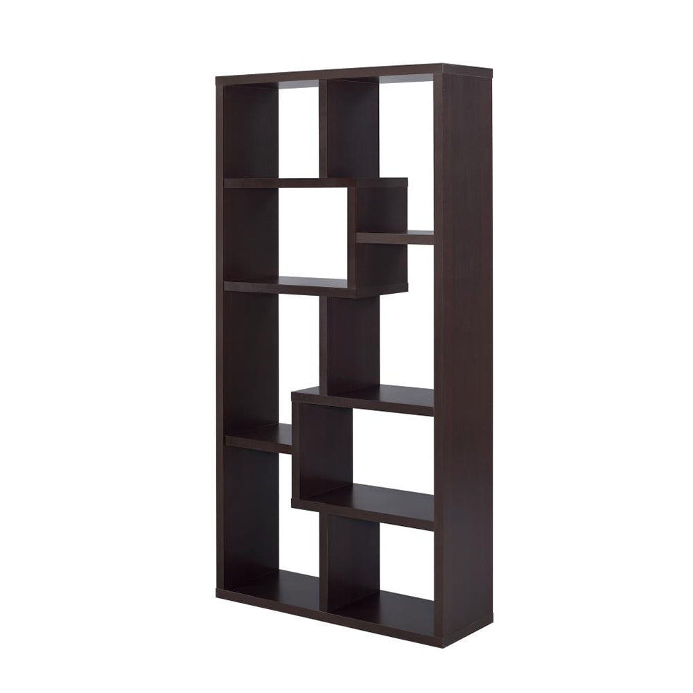 English Elm 10-Shelf Geometric Bookcase In Rich Cappuccino Finish - Stylish Storage For Any Room Decor B016P162602