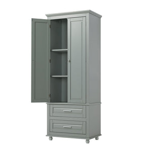 English Elm Tall Slim Storage Cabinet with Adjustable Shelves, 2 Drawers & Doors, Anti-Tip Design for Bathroom Grey WF299284AAE