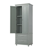 English Elm Tall Storage Cabinet With Two Drawers For Bathroom/Office, Grey