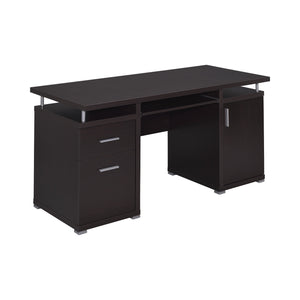 English Elm Computer Desk Cappuccino with 2 Drawers, Cabinet & Keyboard Tray — Adjustable Shelf, File Storage (98) B016P162591
