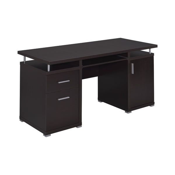 English Elm Computer Desk Cappuccino with 2 Drawers, Cabinet & Keyboard Tray — Adjustable Shelf, File Storage (98) B016P162591
