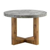 English Elm A Modern and Practical Circular Dining Table. Made Of Mdf Tabletop and Wooden Mdf Table Legs.A Set Of 4 Brown Cushioned Chairs In A Modern Medieval Style Restaurant. Ct-403 B0502A