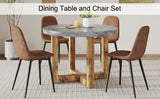 English Elm A Modern and Practical Circular Dining Table. Made Of Mdf Tabletop and Wooden Mdf Table Legs. A Set Of 6 Brown Cushioned Chairs. Ct-403 B0501A