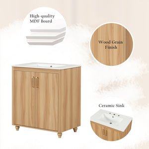 English Elm 30" Modern Bathroom Vanity with Ceramic Sink, Solid Wood & MDF Storage Cabinet with Drawer and Doors WF319484AAG