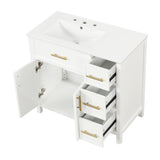 English Elm 36" Bathroom Vanity With Sink Top, Bathroom Vanity Cabinet With Two Doors and Three Drawers, Solid Wood , Mdf Boards ,One Package, White (Old Sku:Wf319757Aak)