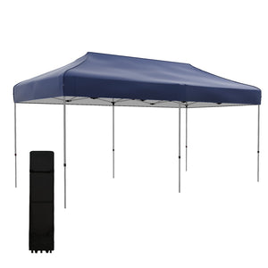 English Elm Outsunny 10' X 20' Pop Up Canopy Tent With Adjustable Heights, Easy Setup, Wheeled Carry Bag, Dark Blue W2225P200837-GIGA