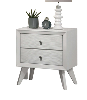 English Elm Contemporary White Color 1 Piece Nightstand Bedroom Furniture Solid Wood Wave Texture 2-Drawers Bedside Table Bronze Round Knobs