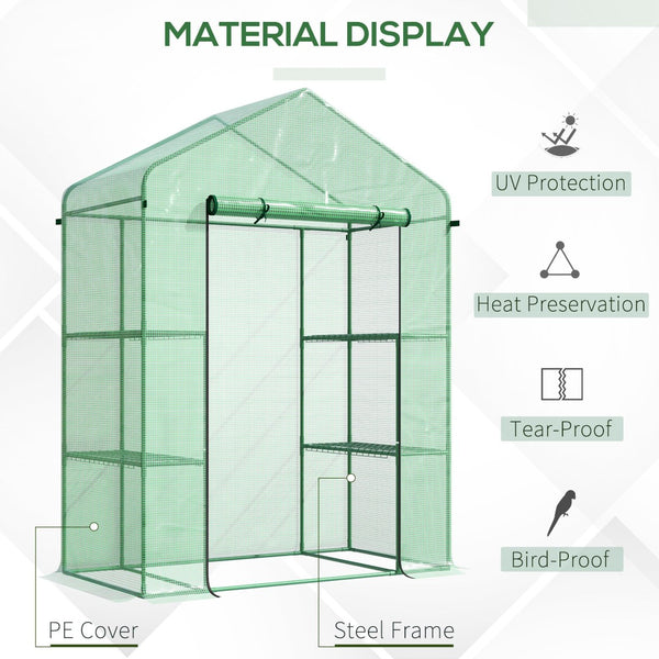 English Elm Outsunny 5' X 2.5' Portable Mini Walk-In Greenhouse Kit With 3-Tier Shelves, Roll-Up Door & Uv Cover W2225P164102-GIGA