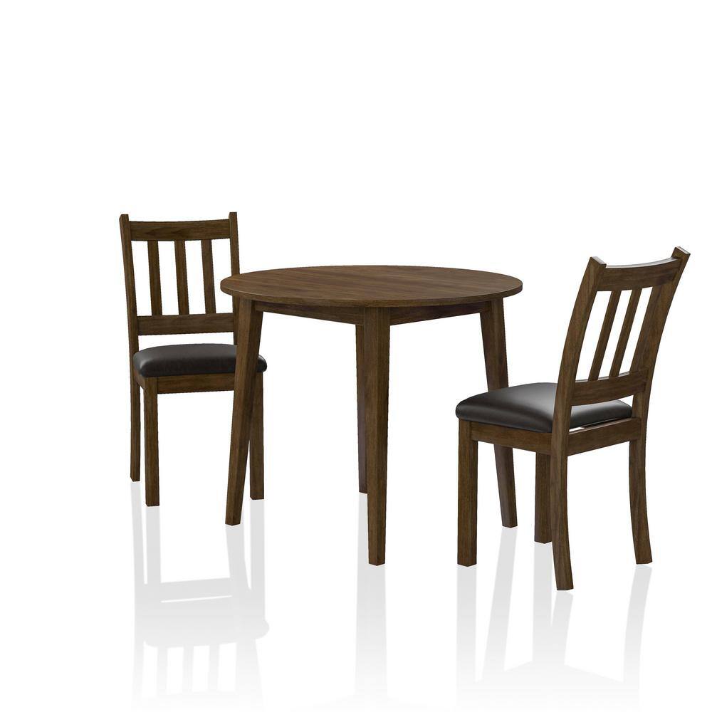 English Elm Cozy Walnut 3pc Round Dining Set with Padded Leatherette Seats, Solid Wood Ladder-Back Chairs, Compact 36" Table B011P162633