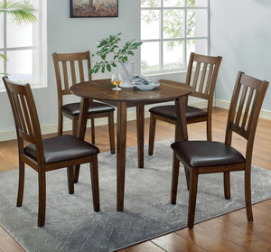 English Elm Kitchen Walnut 5pc Round Dining Set with Padded Leatherette Seats, Solid Wood Ladder-Back Chairs, Space-Saving Design B011P162634