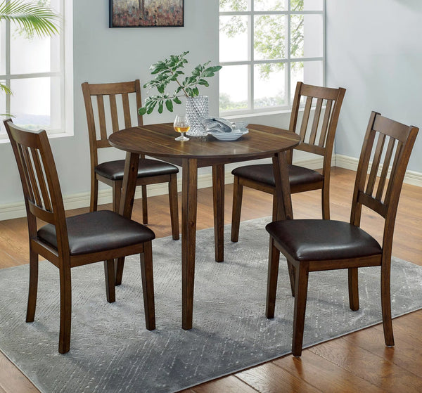 English Elm Kitchen Walnut 5pc Round Dining Set with Padded Leatherette Seats, Solid Wood Ladder-Back Chairs, Space-Saving Design B011P162634
