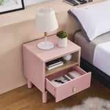 Hearth and Haven Hike Nightstand with Open Storage, Drawer and Leather Handle, Pink W1781P148620