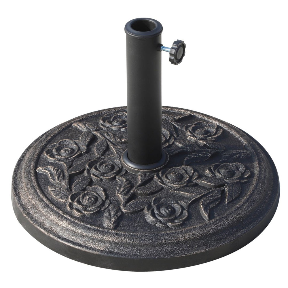 English Elm Outsunny 18" Round Resin Umbrella Base Stand With Elegant Rose Design For Patios, Decks & Gardens W2225P164054-GIGA