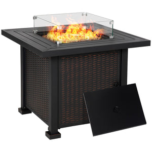 English Elm Outsunny 34-Inch Propane Fire Pit Table With 50,000 Btu, Auto-Ignition, Glass Guard & Wicker Design W2225P172600-GIGA