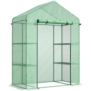 English Elm Outsunny 5' X 2.5' Portable Mini Walk-In Greenhouse Kit With 3-Tier Shelves, Roll-Up Door & Uv Cover W2225P164102-GIGA