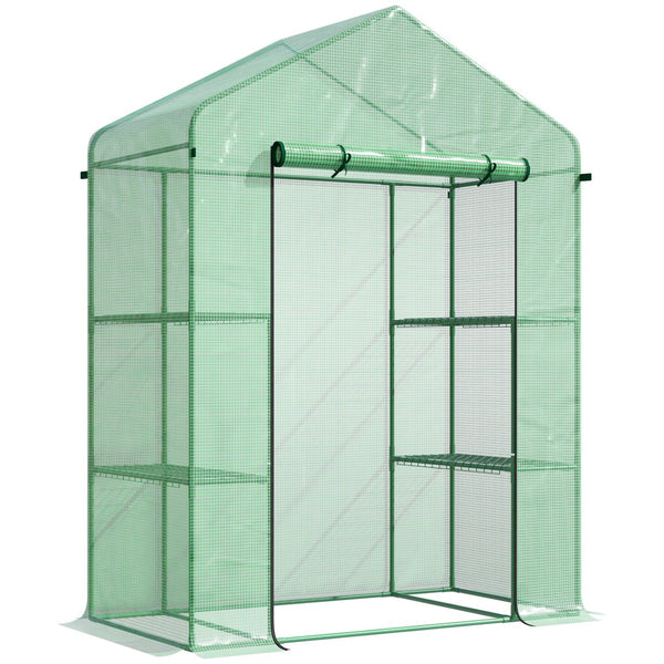 English Elm Outsunny 5' X 2.5' Portable Mini Walk-In Greenhouse Kit With 3-Tier Shelves, Roll-Up Door & Uv Cover W2225P164102-GIGA
