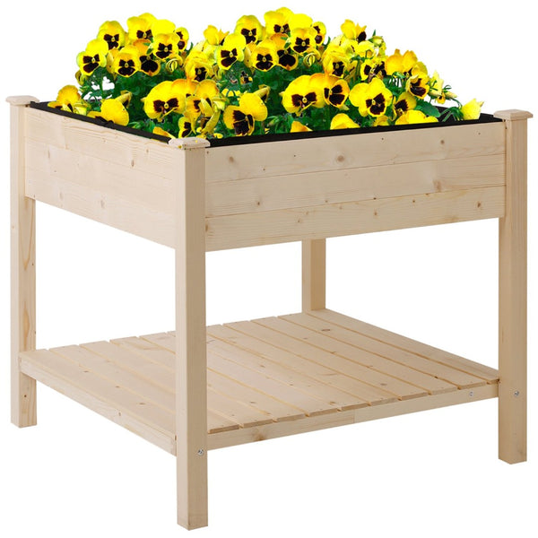 English Elm Outsunny 36'' Elevated Wooden Garden Bed With Storage Shelf - Perfect For Patios, Balconies & Backyards W2225P172563-GIGA