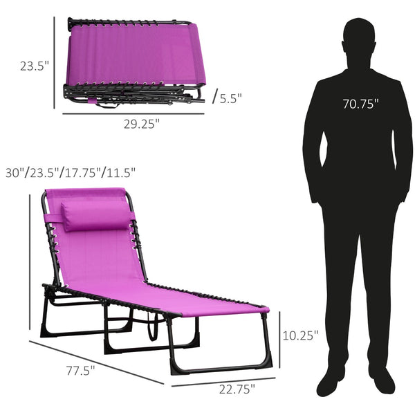 English Elm Outsunny Folding Chaise Lounge Chair - 4-Position Recline, Bungee Mesh, Lightweight, Purple Comfort! W2225P172490-GIGA