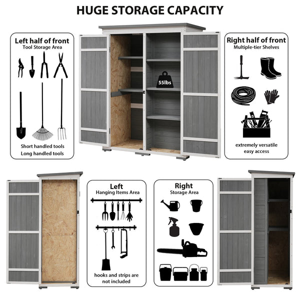 English Elm TOPMAX Outdoor 5.5ft Wood Storage Shed Cabinet with Waterproof Asphalt Roof, Lockable Doors, Sturdy White+gray SP100016AAE