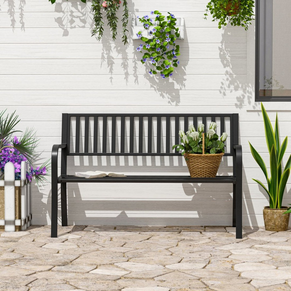 English Elm Outsunny 50" Stylish Metal Garden Bench - Comfortable Outdoor Seating For Patios, Poolside & More W2225P172521-GIGA
