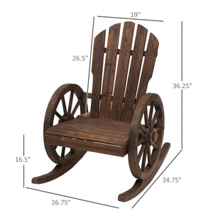 English Elm Outsunny Adirondack Wooden Rocking Chair With Wagon Wheel Armrests For Outdoor Relaxation & Style W2225P172583-GIGA