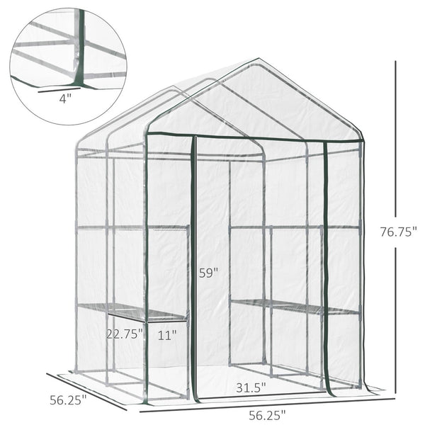 English Elm Outsunny 5' X 5' Mini Walk-In Greenhouse Kit With 3-Tier Shelves, Roll-Up Door & Durable Cover W2225P164103-GIGA