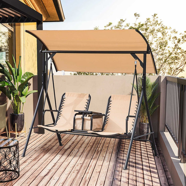 English Elm Outsunny 2-Seat Patio Swing Chair With Adjustable Canopy, Cup Holders & Durable Steel Frame Design W2225P172584-GIGA