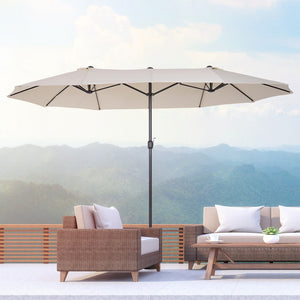 English Elm Outsunny Extra Large 15Ft Double-Sided Patio Umbrella With Crank Handle & Air Vents For Ultimate Shade W2225P164053-GIGA