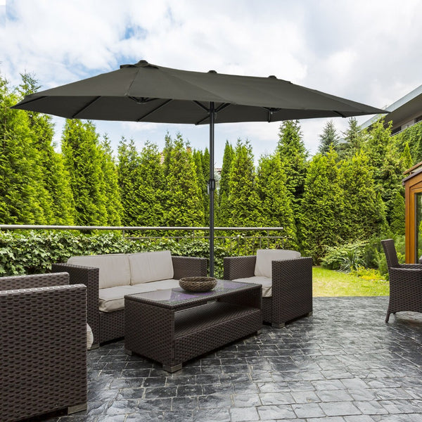 English Elm Outsunny Extra Large 15Ft Patio Umbrella – Durable Double-Sided Shade With Crank, Vents & Style W2225P164063-GIGA