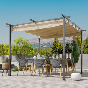 English Elm Outsunny 10' X 10' Retractable Pergola Canopy – Stylish Metal Shade Shelter For Patio & Garden Use W2225P164120-GIGA