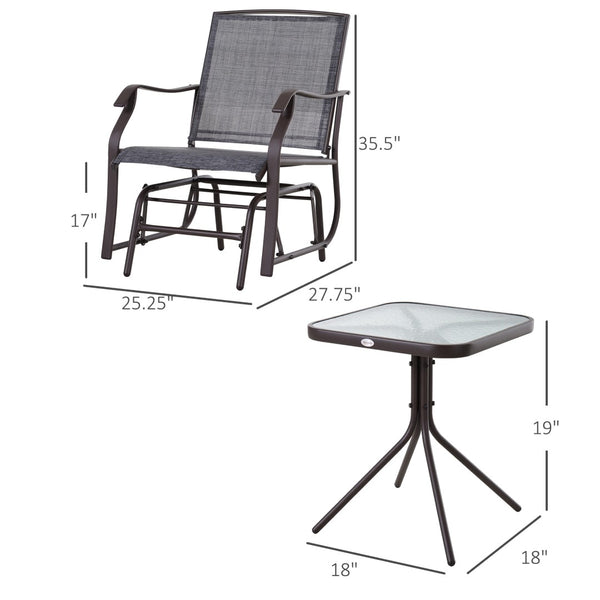 English Elm Outsunny 3-Piece Outdoor Glider Bistro Set With Rocking Chairs & Glass Table For Relaxed Conversations W2225P172596-GIGA