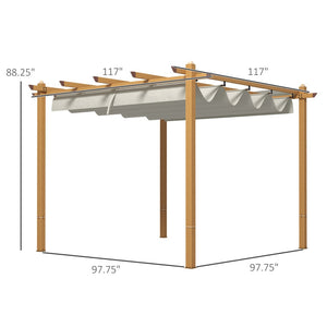 English Elm Outsunny 10' X 10' Retractable Pergola Canopy - Stylish Wood Grain Aluminum Outdoor Shade For Patios & Gardens W2225P164086-GIGA