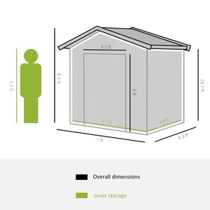 English Elm Outsunny Galvanized Steel Outdoor Storage Shed with Sliding Doors and Ventilation W2225P164060