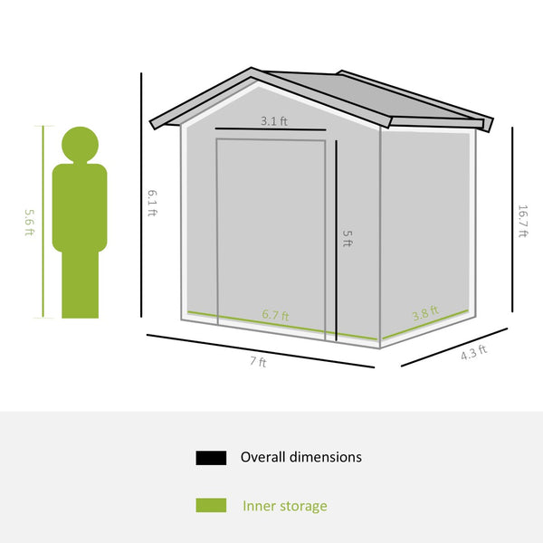 English Elm Outsunny Galvanized Steel Outdoor Storage Shed with Sliding Doors and Ventilation W2225P164060
