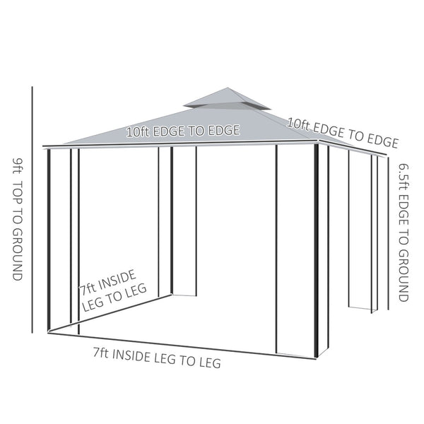 English Elm Outsunny 10' X 10' Double Roof Gazebo With Mesh Netting & Corner Shelves For Events & Patios W2225P164124-GIGA
