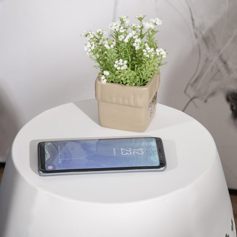 English Elm Outsunny 12.5" Round Steel Patio End Table - Chic Hollow Drum Accent Table For Indoor & Outdoor Use W2225P172497-GIGA