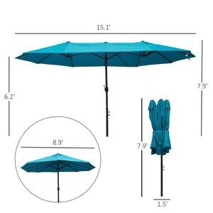 English Elm Outsunny Extra Large 15Ft Double-Sided Patio Umbrella With Crank Handle For Ultimate Shade & Comfort W2225P164100-GIGA