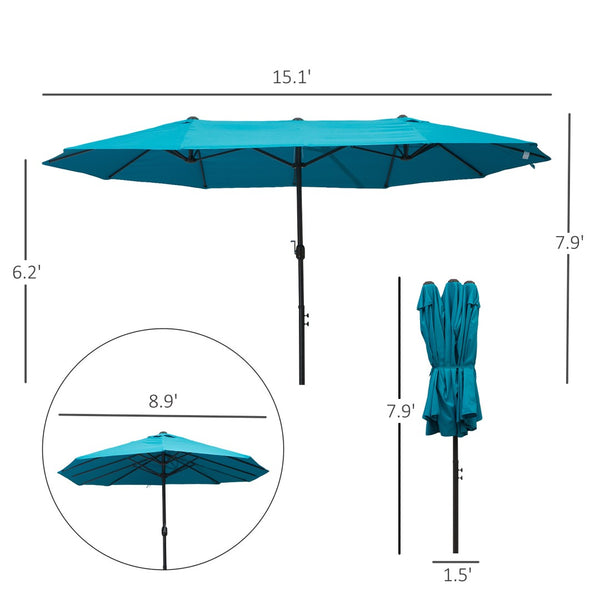 English Elm Outsunny Extra Large 15Ft Double-Sided Patio Umbrella With Crank Handle For Ultimate Shade & Comfort W2225P164100-GIGA