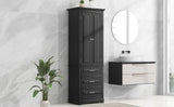 English Elm Tall Storage Cabinet With Three Drawers For Bathroom/Office, Black