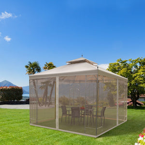 English Elm Outsunny 10' X 10' Elegant Patio Gazebo With Corner Shelves, Double Roof Canopy & Insect Netting W2225P164105-GIGA