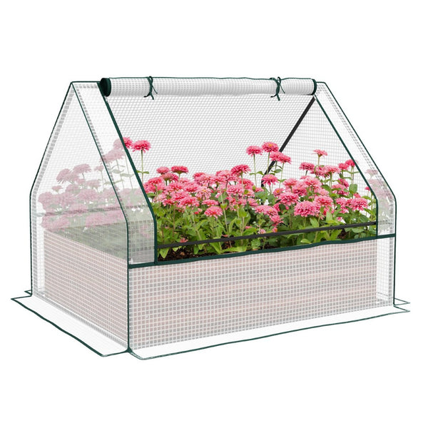 English Elm Outsunny Raised Garden Bed And Mini Greenhouse Combo - Durable Galvanized Planter For Small Spaces W2225P164081-GIGA