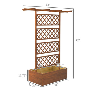 English Elm Outsunny Wood Planter With Trellis - Stylish Raised Garden Bed For Climbing Plants & Vegetables! W2225P172539-GIGA