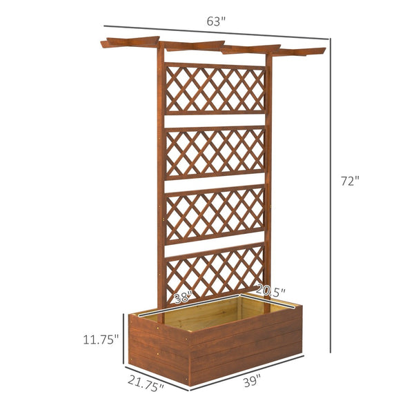 English Elm Outsunny Wood Planter With Trellis - Stylish Raised Garden Bed For Climbing Plants & Vegetables! W2225P172539-GIGA